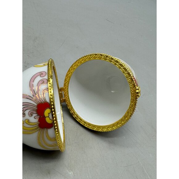 Decorative Porcelain Egg Jewelry trinket Box With Floral Design & Gold Accents - Picture 9 of 11